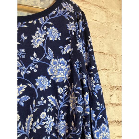 Talbots Sweater Womens 1X Navy Blue Floral Lightweight Pullover Plus Stretch - Picture 5 of 14